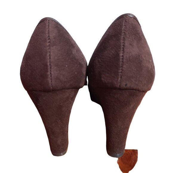 Predictions Pumps Heels Womens size 8.5, Brown suede Bow round toe 3.5 in heel - Picture 5 of 8